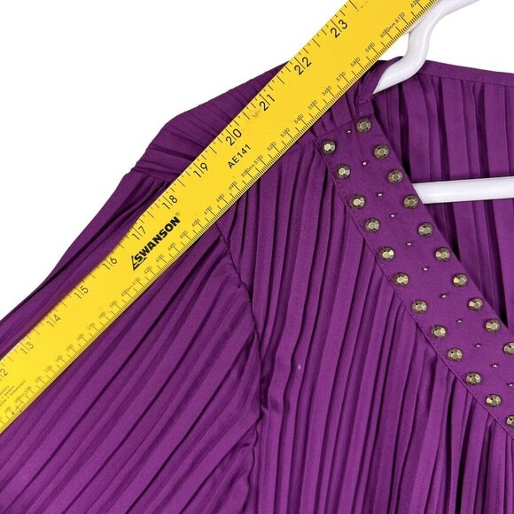 Woman Within NEW 2X 26-28 Purple Pleated Top Studded Bell Sleeves Fairycore - Picture 12 of 16